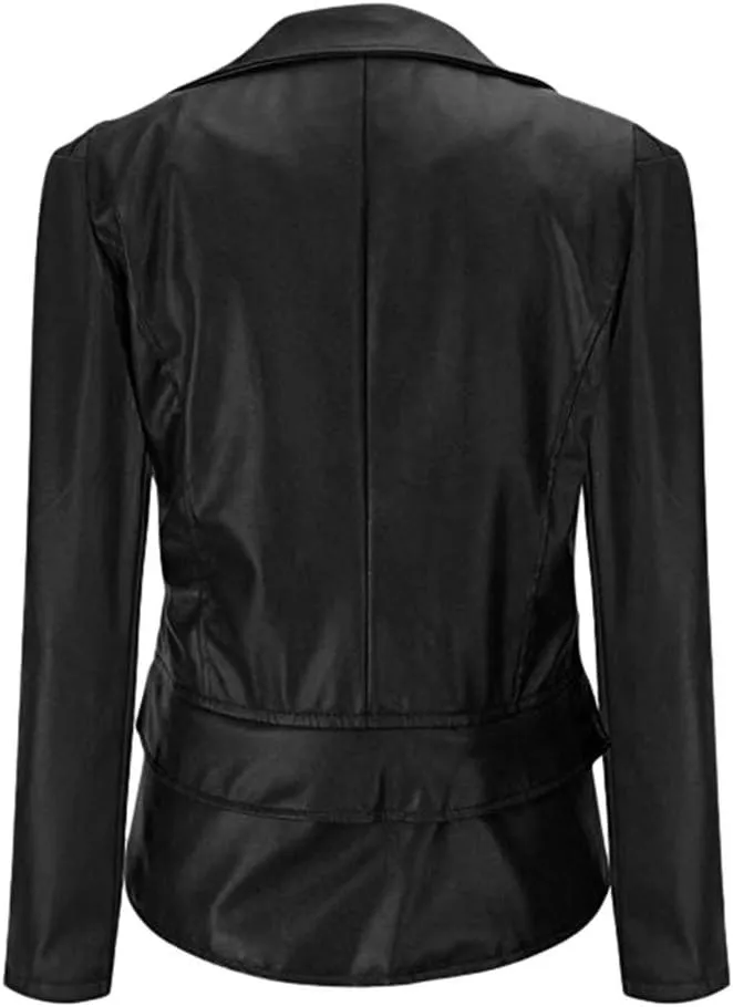 Casual Slim Fit Faux Leather Zip-Up Moto Biker Short Jacket Coat