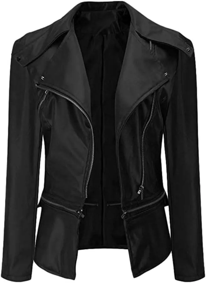 Casual Slim Fit Faux Leather Zip-Up Moto Biker Short Jacket Coat
