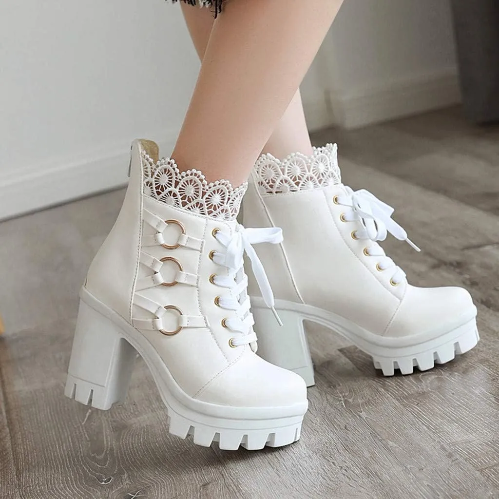Cathalem Women's Ankle Boots & Booties Goth Platform Combat Boots Chunky High Heels Ankle Boots Lace Buckle Gothic Booties