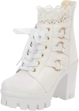 Cathalem Women's Ankle Boots & Booties Goth Platform Combat Boots Chunky High Heels Ankle Boots Lace Buckle Gothic Booties
