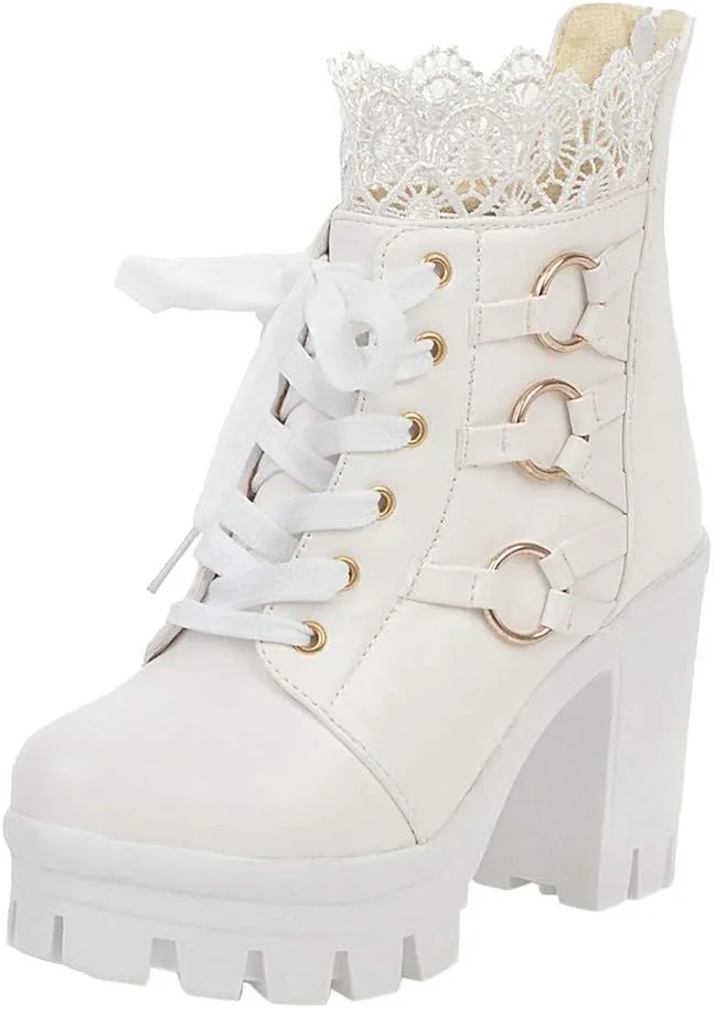 Cathalem Women's Ankle Boots & Booties Goth Platform Combat Boots Chunky High Heels Ankle Boots Lace Buckle Gothic Booties