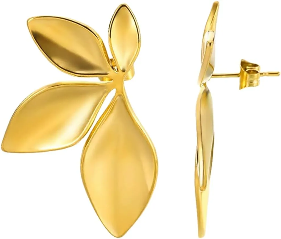 Charm Gold Flower Stud Earrings for Women,14K Gold Plated Hypoallergenic Large Flower Earrings Chunky Daisy Floral Pendant Earrings Trendy Statement Jewelry