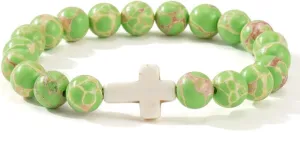 Christian Cross Beaded Religious Gemstone Bracelets for Women Men Natural Stone Healing Stretch Best Friends Jewelry Gift