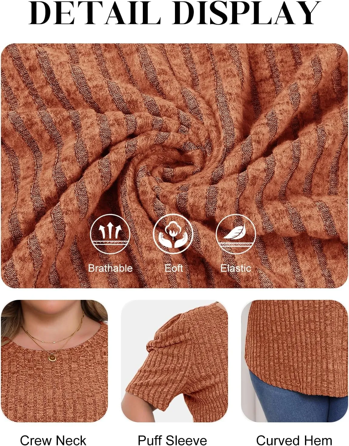 Chulianyouhuo Womens Plus Size Tops Puff Short Sleeve Crew Neck Knit Shirts Summer Lightweight Casual Blouse