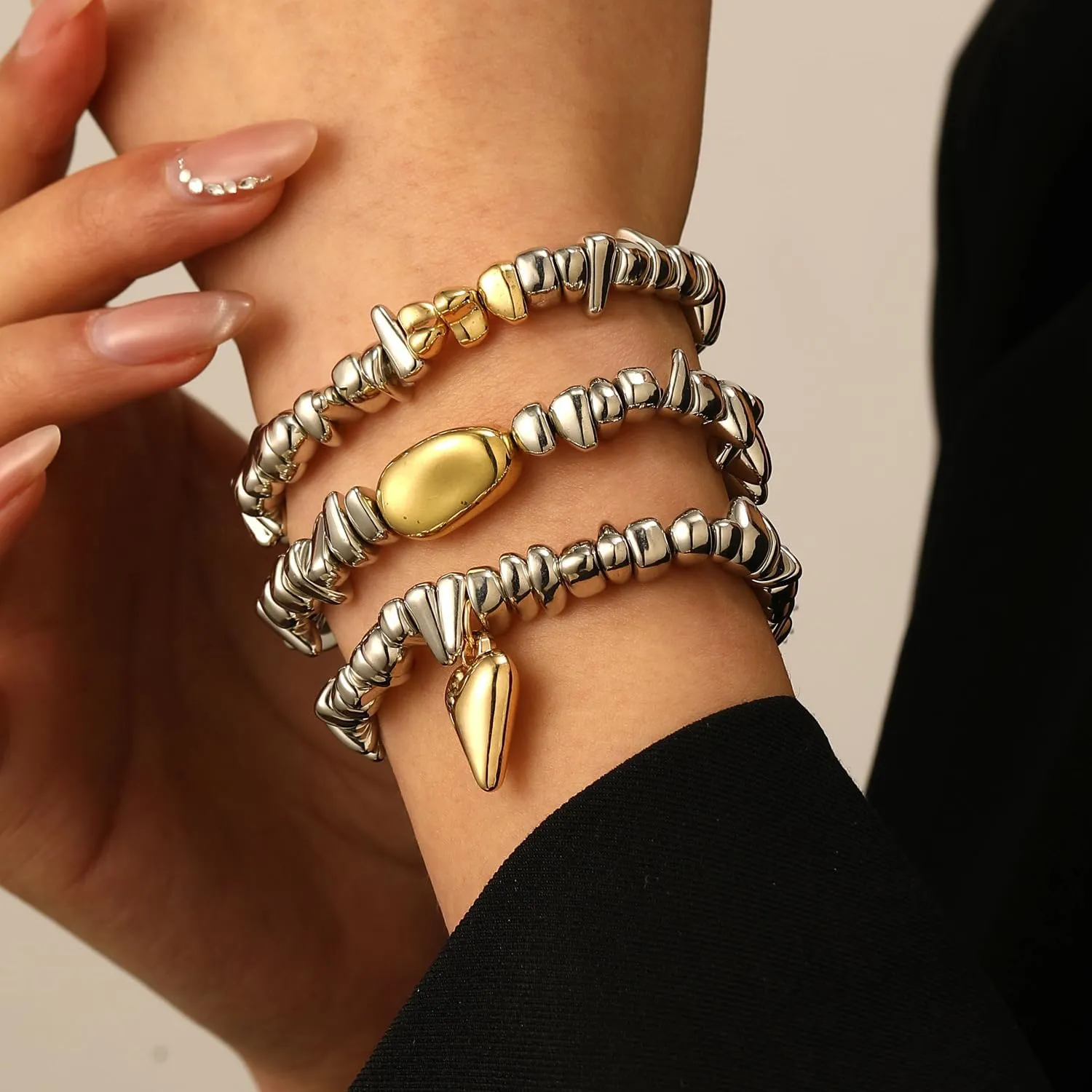 Chunky Gold Bracelets for Women Stackable Bracelets Big Gold Silver Ball Bangle Stretch Beaded Bracelets Jewelry