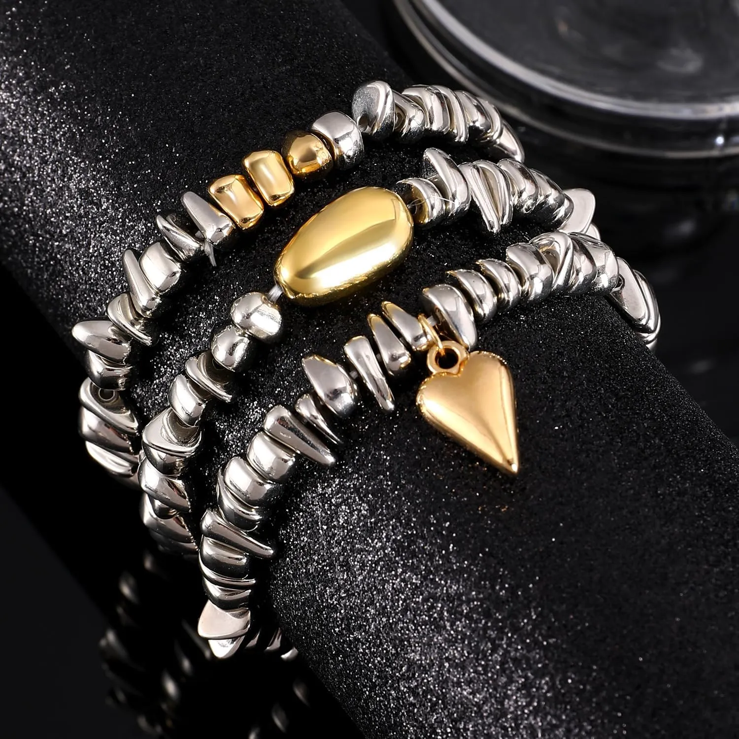 Chunky Gold Bracelets for Women Stackable Bracelets Big Gold Silver Ball Bangle Stretch Beaded Bracelets Jewelry