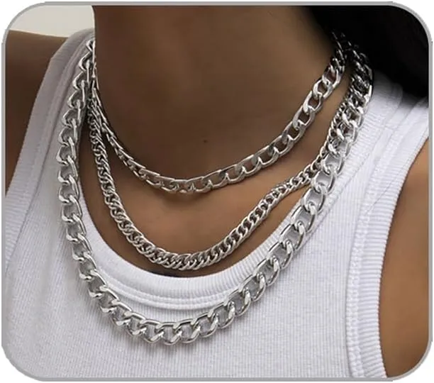 Chunky Gold Necklaces for Women Gold Layered Necklaces Punk 8090s Hip Hop Necklace Cuban Link Chain Necklaces Layered Choker Necklace Prom Jewelry Freaknik Outfit Accessories