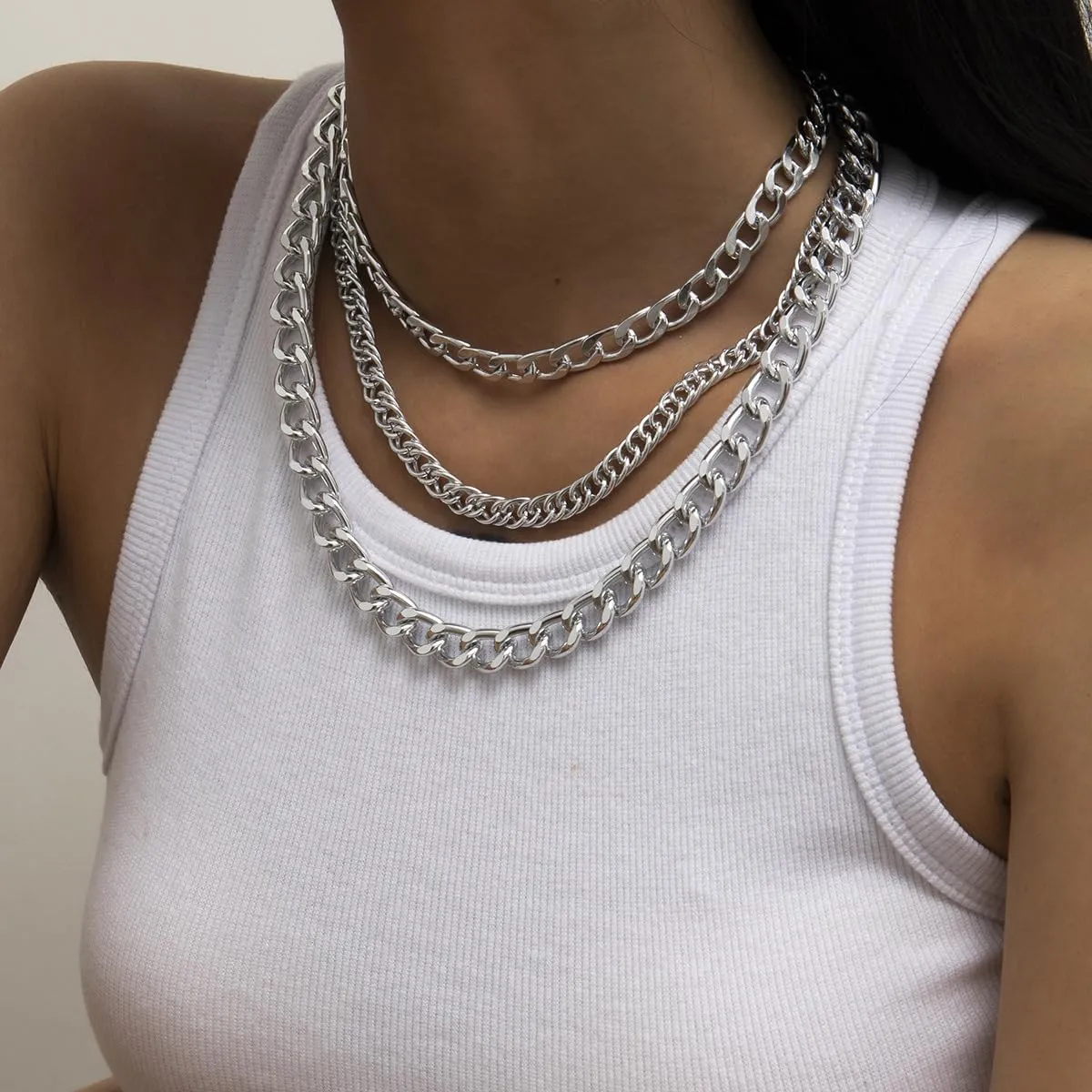 Chunky Gold Necklaces for Women Gold Layered Necklaces Punk 8090s Hip Hop Necklace Cuban Link Chain Necklaces Layered Choker Necklace Prom Jewelry Freaknik Outfit Accessories