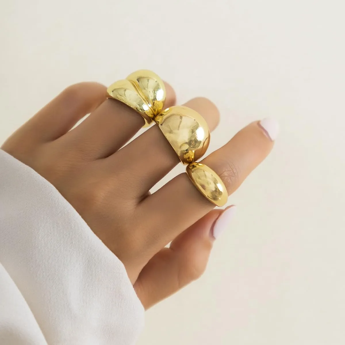 Chunky Gold Rings Adjustable Dainty Thick Dome Rings Stacking Rings for Women,3-8Pcs Chunky Gold Silver Rings Set Minimalist Solid Ring Band Stackable Statement Jewelry