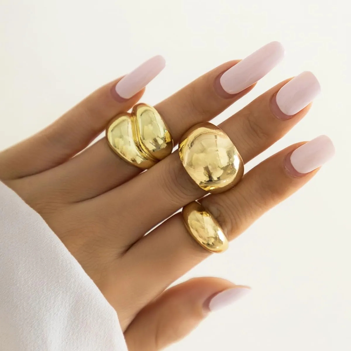 Chunky Gold Rings Adjustable Dainty Thick Dome Rings Stacking Rings for Women,3-8Pcs Chunky Gold Silver Rings Set Minimalist Solid Ring Band Stackable Statement Jewelry