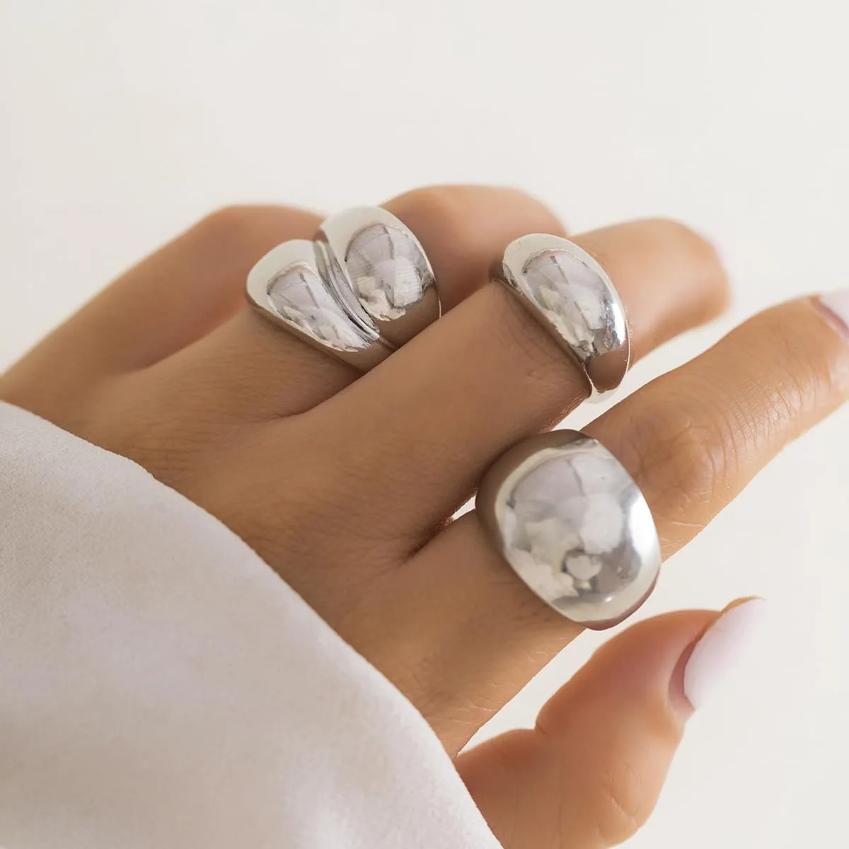 Chunky Gold Rings Adjustable Dainty Thick Dome Rings Stacking Rings for Women,3-8Pcs Chunky Gold Silver Rings Set Minimalist Solid Ring Band Stackable Statement Jewelry