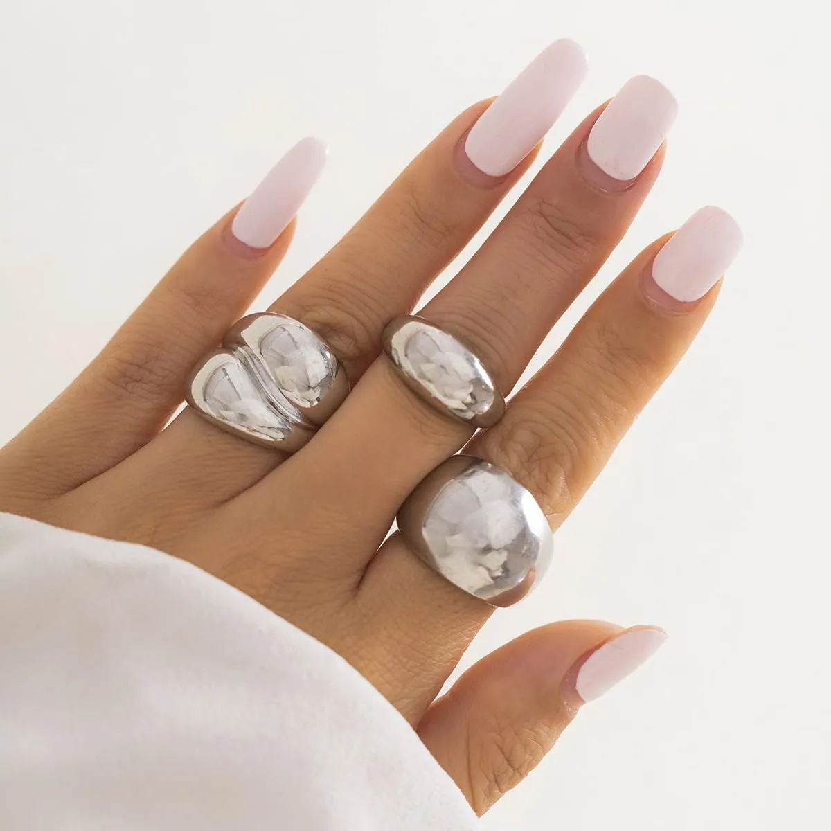 Chunky Gold Rings Adjustable Dainty Thick Dome Rings Stacking Rings for Women,3-8Pcs Chunky Gold Silver Rings Set Minimalist Solid Ring Band Stackable Statement Jewelry