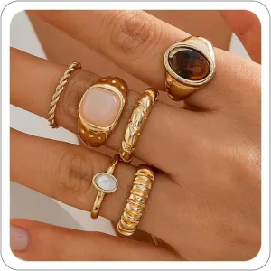 Chunky Gold Rings Set for Women Thumb Knuckle Ring for Women Non Tarnish Rhinestone Gold Rings Chunky Jewelry Minimalist Irregular Statement Beach Accessories