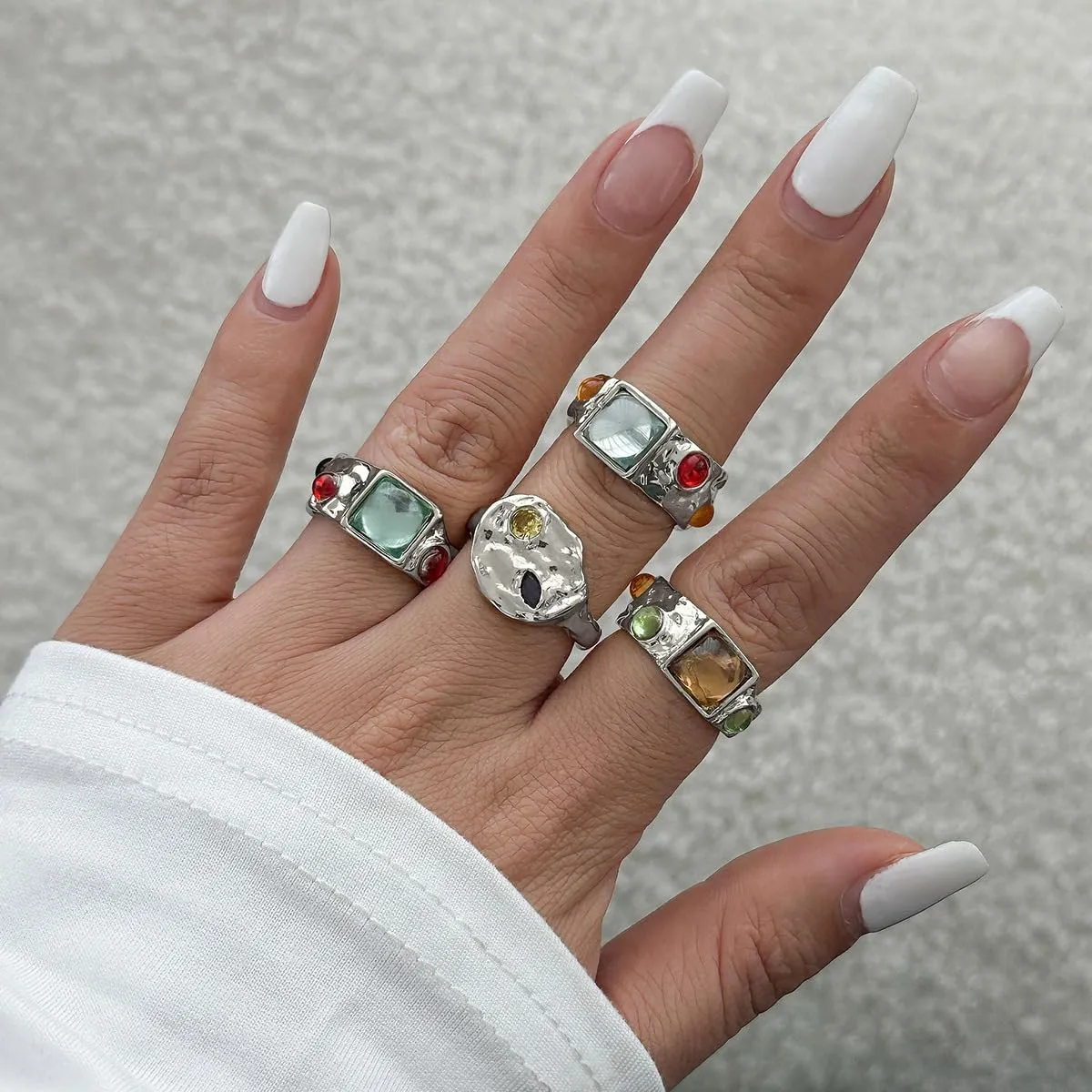 Chunky Knuckle Rings for Women 14K Gold/Silver Plated Crystal Zirconia Ring Set Stacked Opening Adjustable Rings Liquid Irregular Ring Set Prom Jewelry