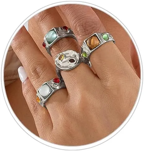 Chunky Knuckle Rings for Women 14K Gold/Silver Plated Crystal Zirconia Ring Set Stacked Opening Adjustable Rings Liquid Irregular Ring Set Prom Jewelry