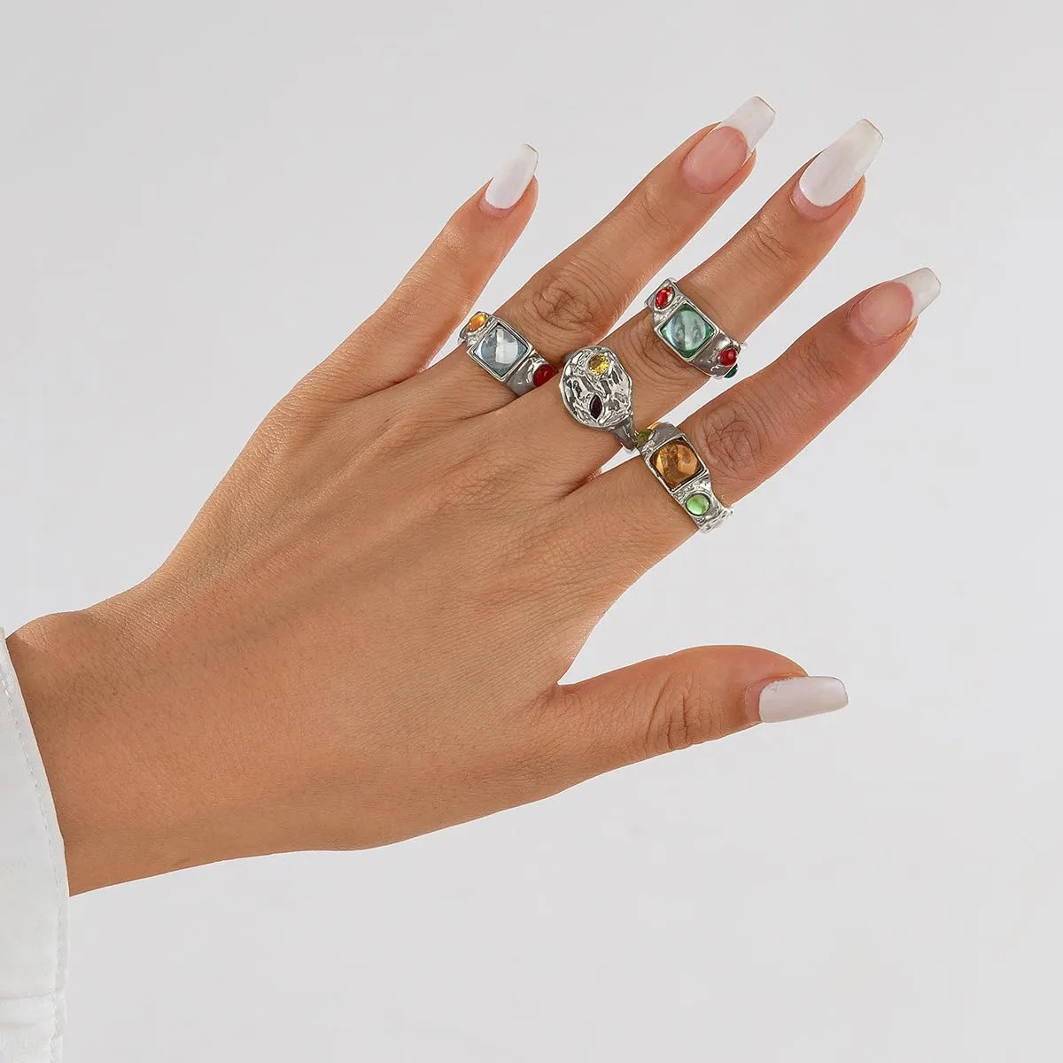 Chunky Knuckle Rings for Women 14K Gold/Silver Plated Crystal Zirconia Ring Set Stacked Opening Adjustable Rings Liquid Irregular Ring Set Prom Jewelry