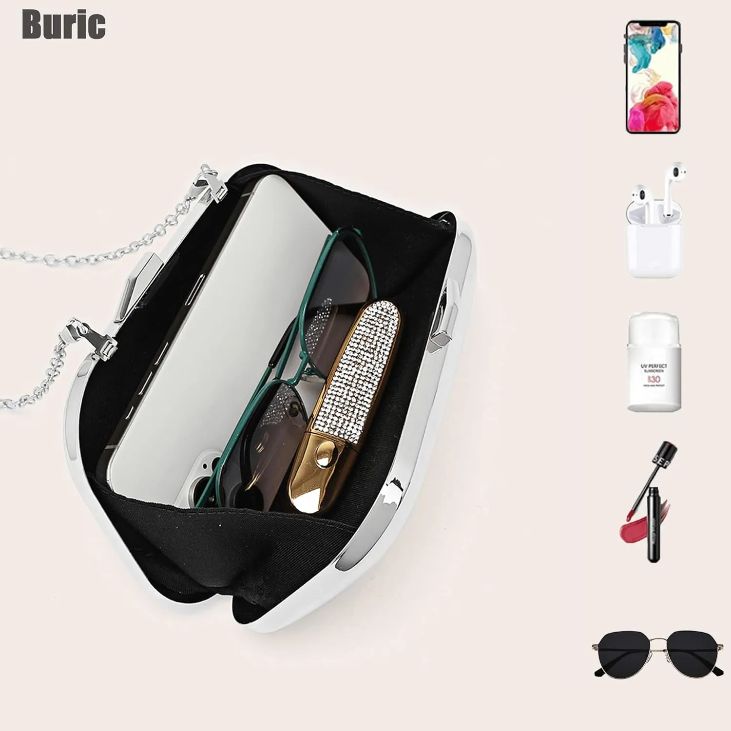 Clutch Purse for Women Metallic Evening Bag Acrylic Shell Handbag With Chain for Wedding Party Prom