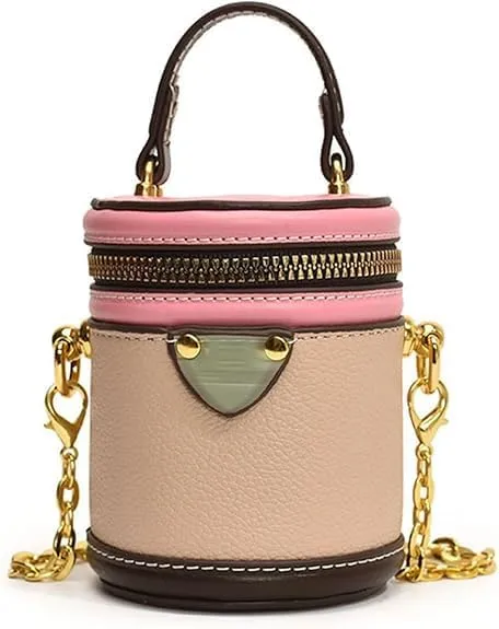Colorblock Bucket Bag for Women, 2025 New Summer Cylinder Bag, Leather Bucket Crossbody, with Adjustable Strap