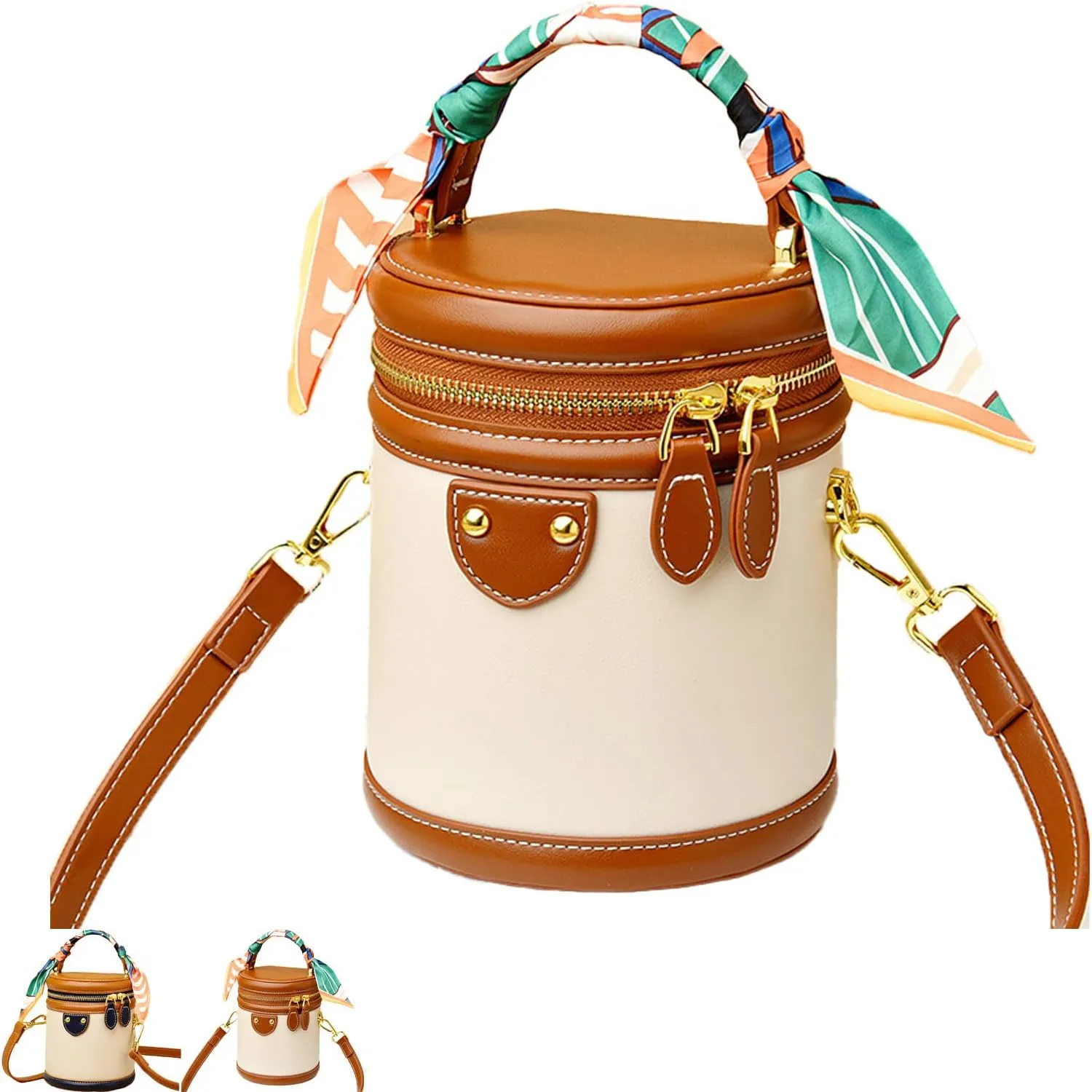 Colorblock Bucket Bag for Women, 2025 New Summer Niche Design Cylinder Bag, Travel, Vacation, Women