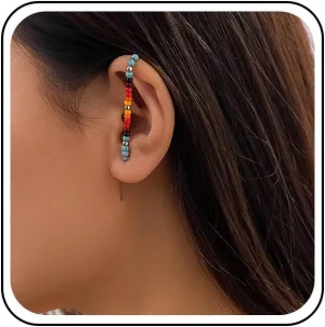 Colorful Beaded Earrings Bead Ear Wrap Crawler Hook Earrings Long Piercing Ear Wrap Earrings Crawler Cuff Hook Earrings Seed Bead Ear Climber Earrings Rainbow Bead Earrings