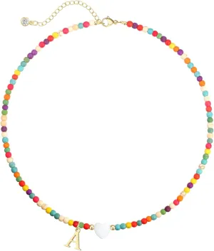 Colorful Initial Necklaces for women Beaded Layered Necklaces Initial Name Charm Necklace for Women Letter A-Z