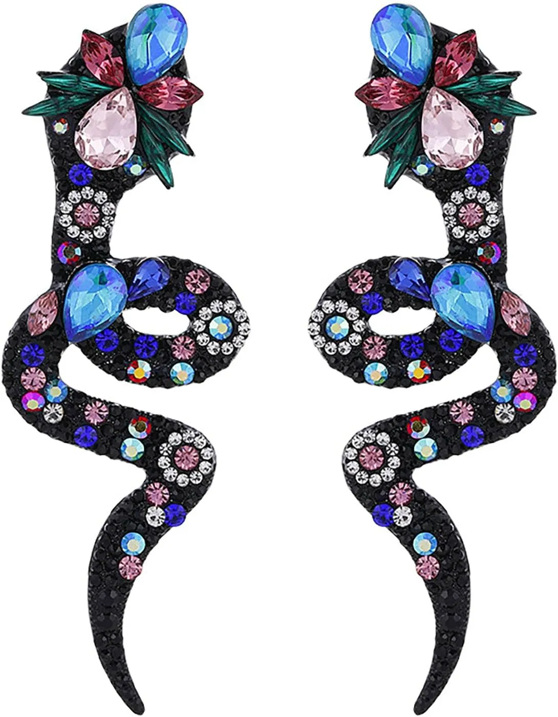 Colorful Snake Earrings Crystal Snake Dangle Earrings Halloween Earrings Serpent Drop Earrings Rhinestone Snake Earrings Halloween Jewelry For Women