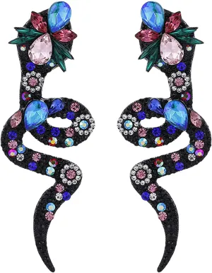 Colorful Snake Earrings Crystal Snake Dangle Earrings Halloween Earrings Serpent Drop Earrings Rhinestone Snake Earrings Halloween Jewelry For Women