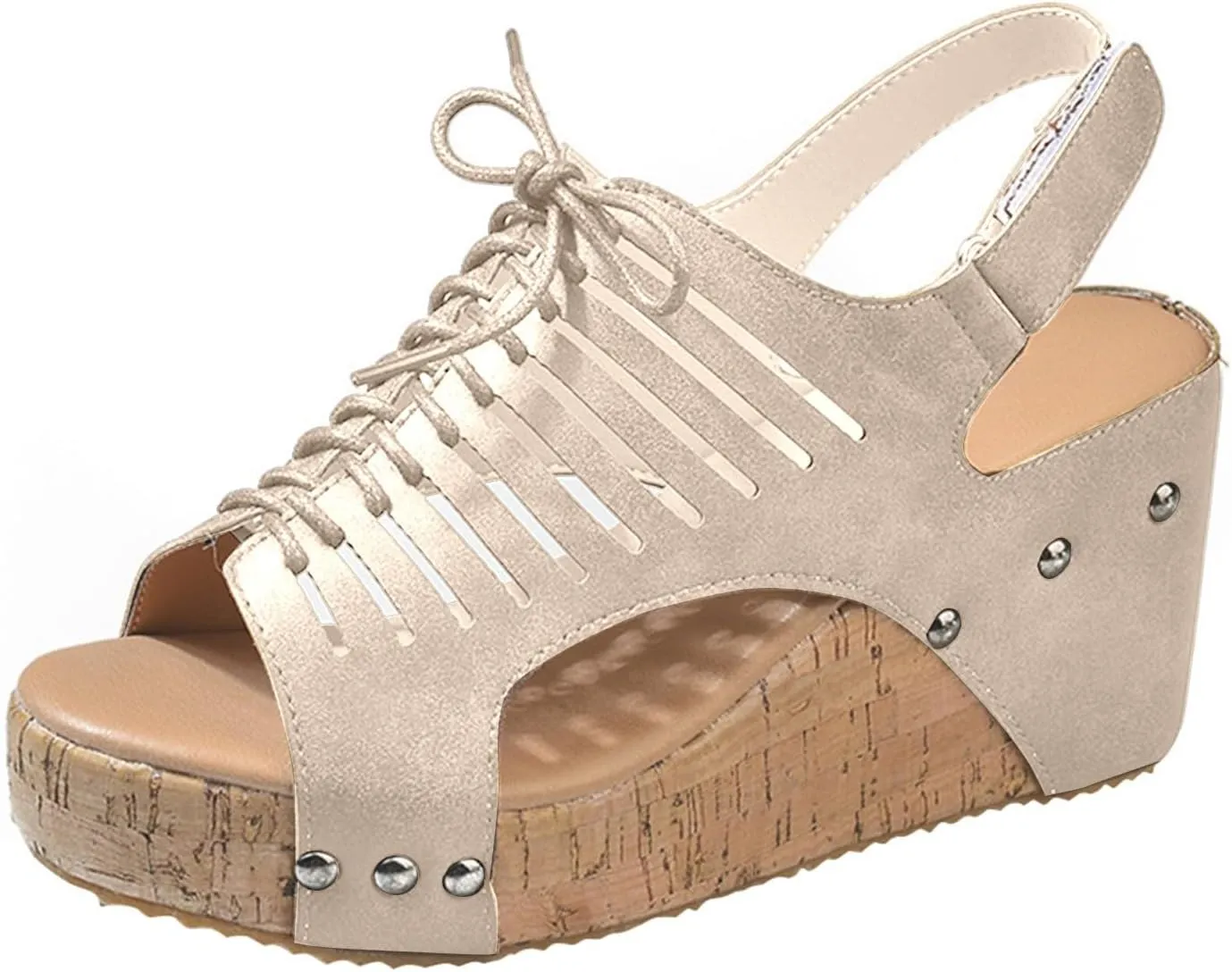 Cork Sandals for Women Lace Up Hollow Out Platform Sandal Hook And Loop Orthopedic Wedge Slides Comfortable Slip On Slides