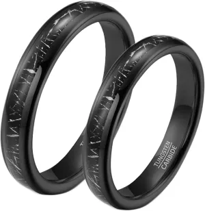 Couples Promise Rings Set, Tungsten Carbide Couples Wedding Rings Set Comfort Fit 4mm Black Ring Inlay Metal