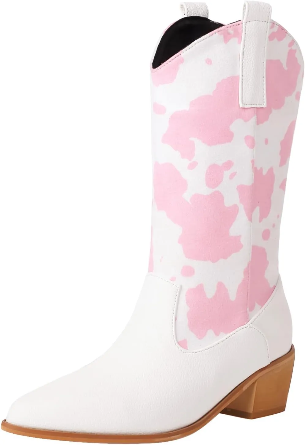 Cozivwaiy Women Mid Calf Cowboy Boots Chunky Heel Half Boot Cow Print Western Boots Plus size (US 4-12.5)