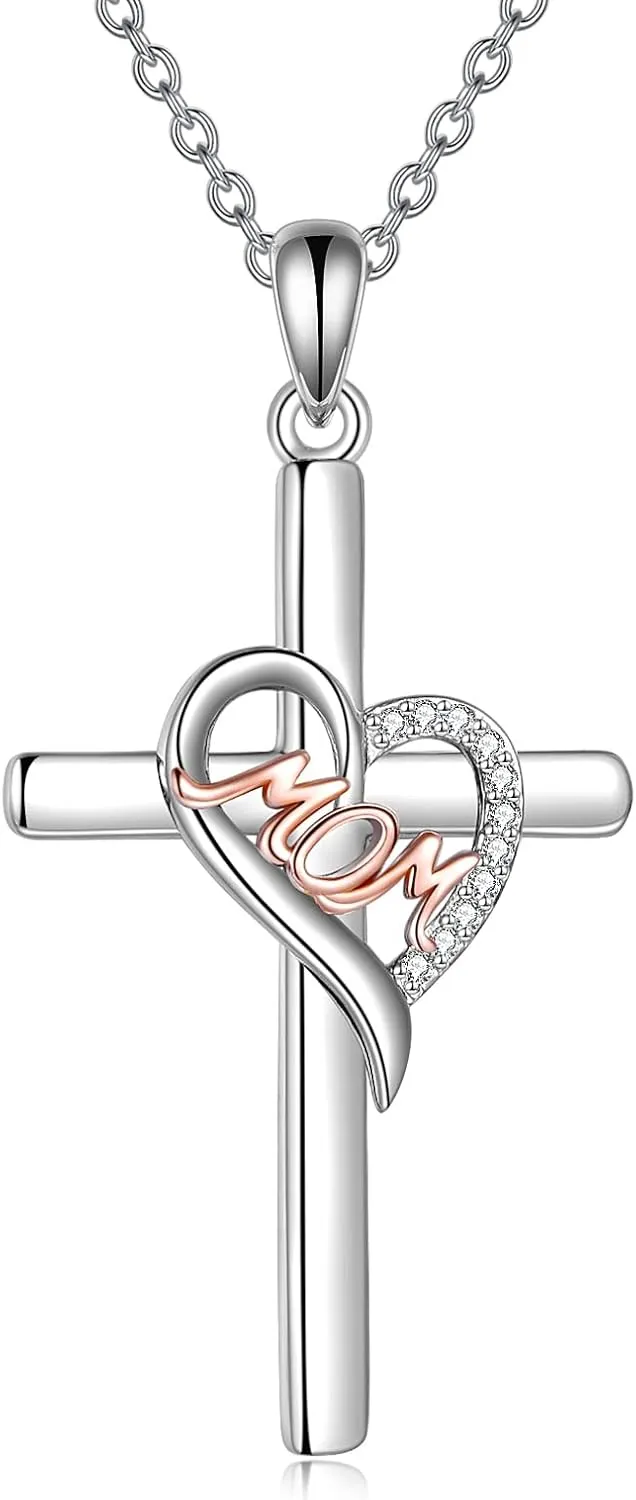CRMAD Gifts for Mom/Nana/Sister Cross Necklaces Sterling Silver Mom Cross Necklaces for Women