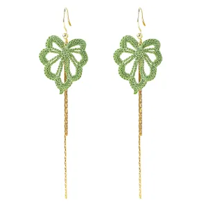 Crochet Earrings Micro Crochet Sunflowers & Leaves Earrings Handmade Woven Earrings Beach Earrings Dangle Earrings for Women Girls (Leaf Tassel)