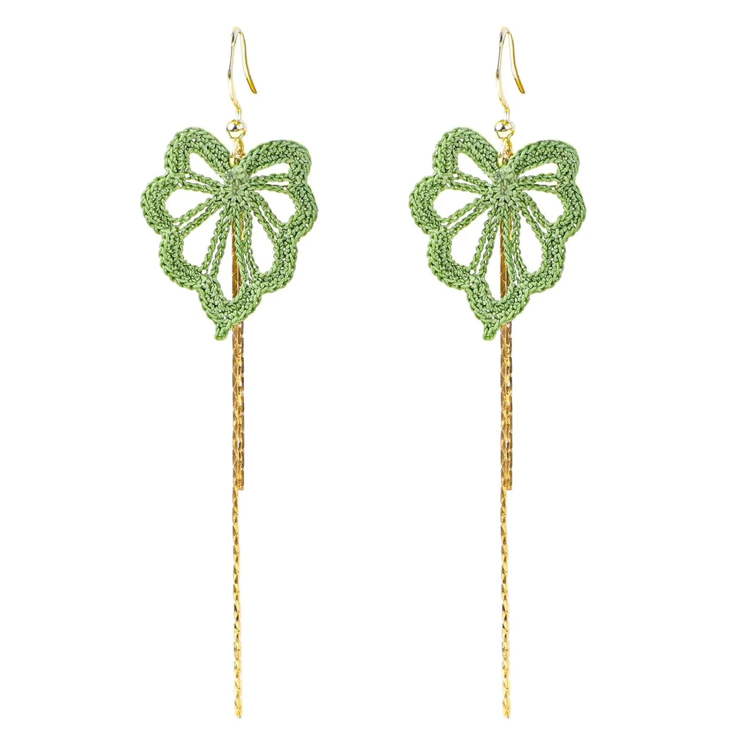 Crochet Earrings Micro Crochet Sunflowers & Leaves Earrings Handmade Woven Earrings Beach Earrings Dangle Earrings for Women Girls (Leaf Tassel)