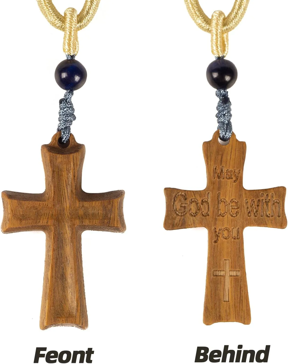 Cross Necklace With faith text Engraved on Wooden back, Gift for Men Women, Christian catholic Jesus cross pendant for Car mirror hanging and all holiday Gifts