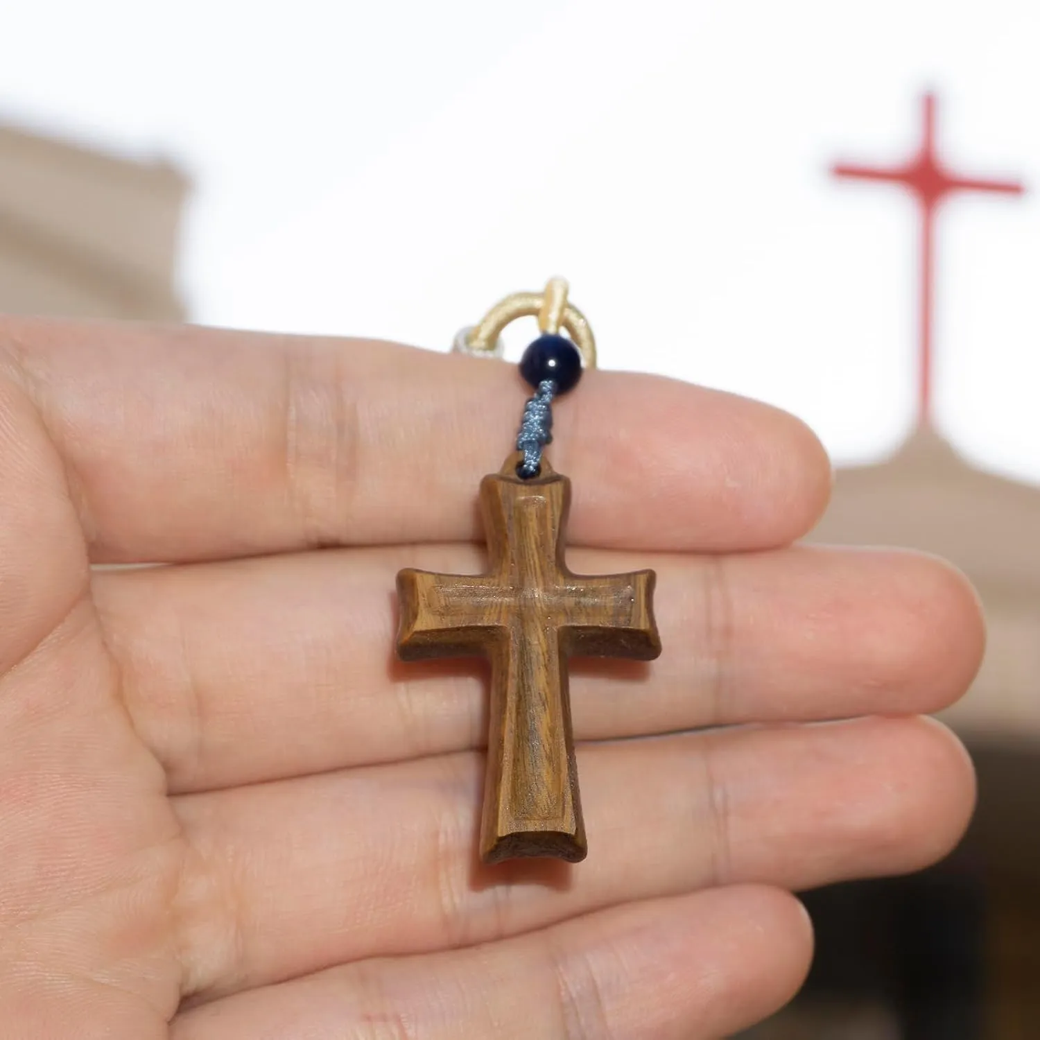 Cross Necklace With faith text Engraved on Wooden back, Gift for Men Women, Christian catholic Jesus cross pendant for Car mirror hanging and all holiday Gifts