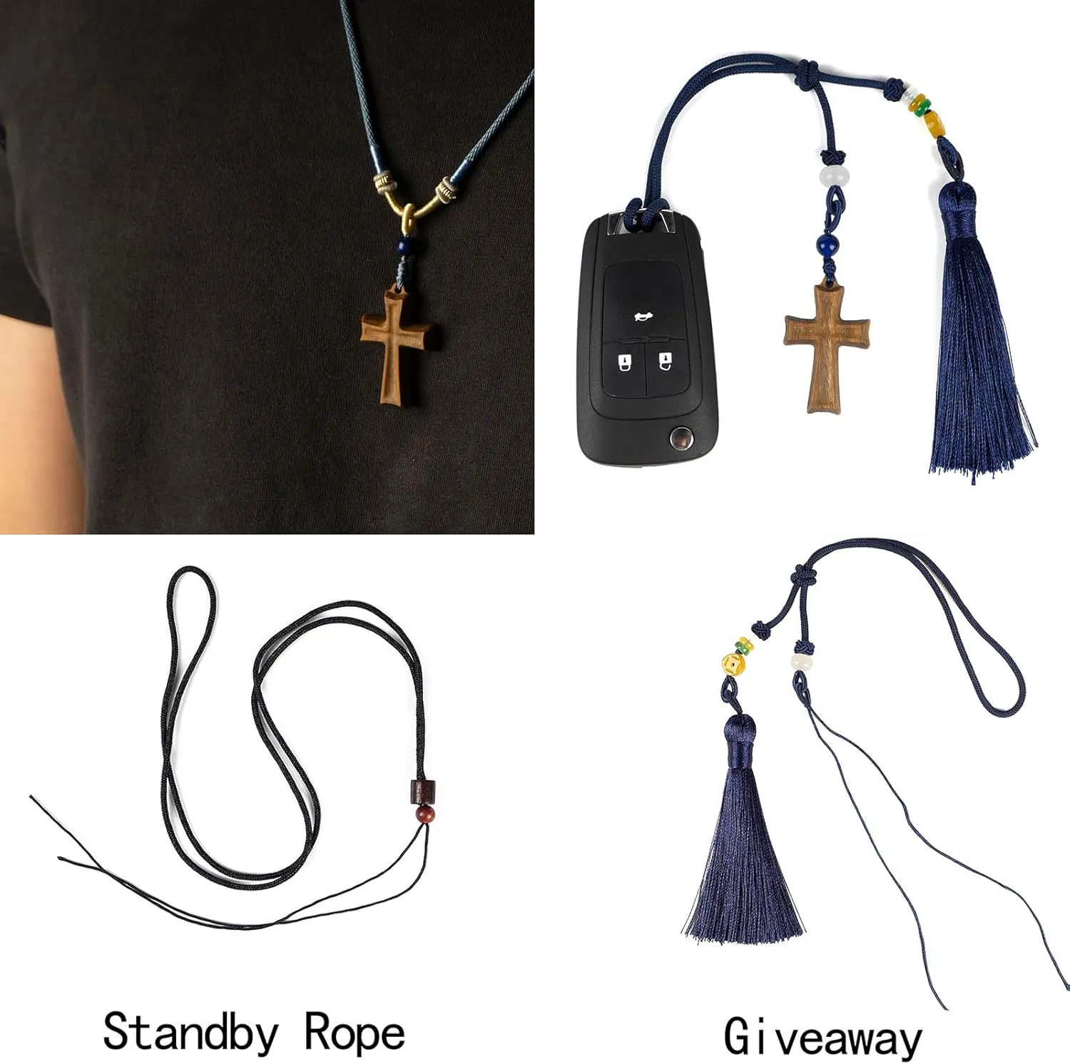 Cross Necklace With faith text Engraved on Wooden back, Gift for Men Women, Christian catholic Jesus cross pendant for Car mirror hanging and all holiday Gifts