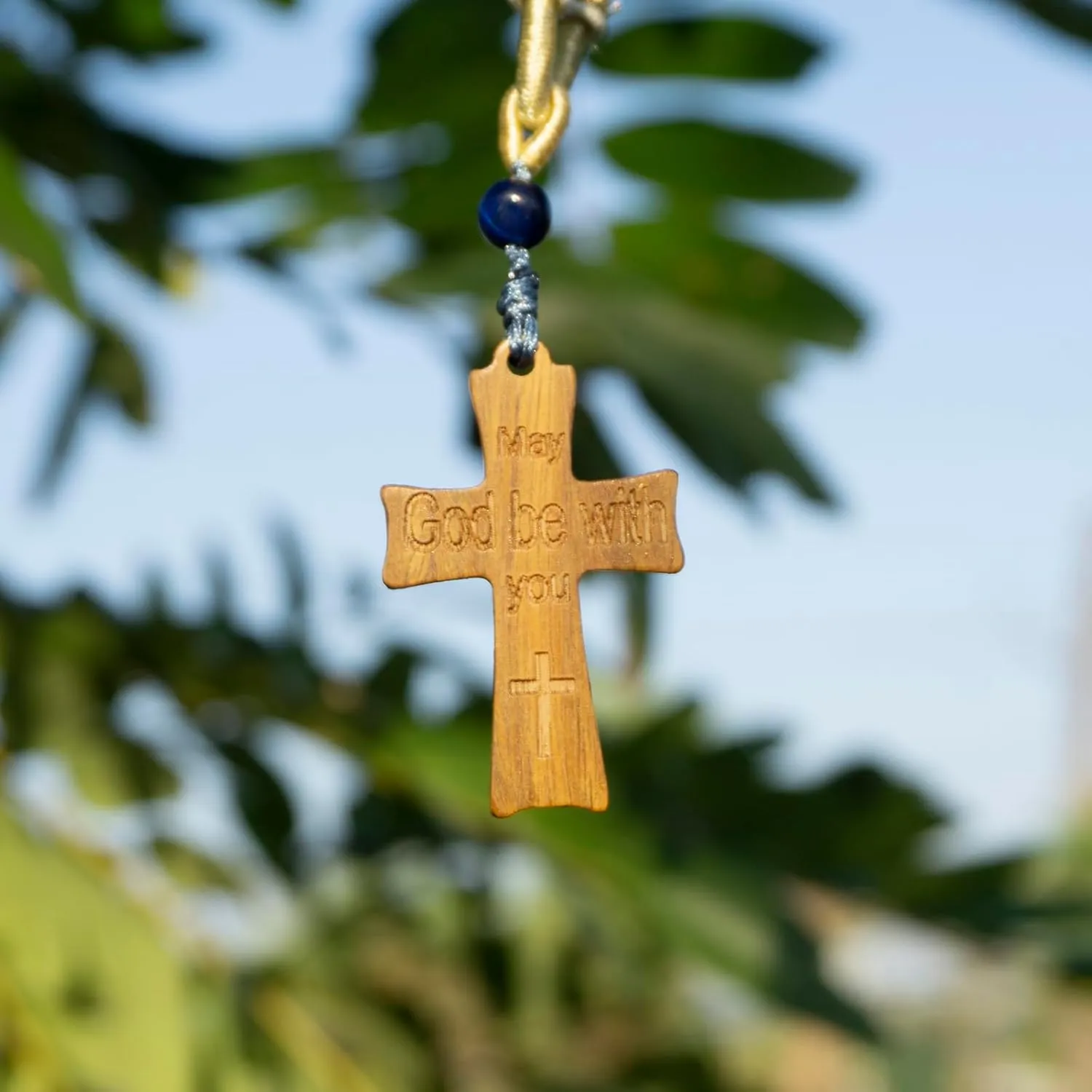 Cross Necklace With faith text Engraved on Wooden back, Gift for Men Women, Christian catholic Jesus cross pendant for Car mirror hanging and all holiday Gifts