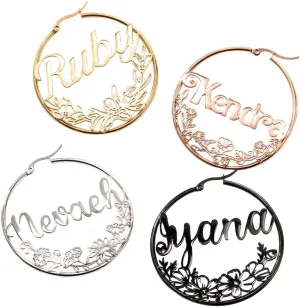 Custom Earrings with Name Birth Flower Gift for Her Personalized Earrings Birth Flower Earrings Birthday Gift for Mom Floral Earrings Birth Month Flower Earring for Women