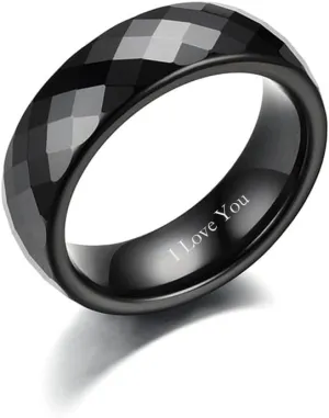 Custom Engraved Couple Rings Set Promise Rings for Him and Her White Ceramic Wedding Ring for Men and Women Matching Black Engagement Rings,with Rings Gift Box