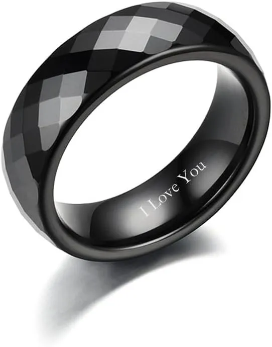 Custom Engraved Couple Rings Set Promise Rings for Him and Her White Ceramic Wedding Ring for Men and Women Matching Black Engagement Rings,with Rings Gift Box
