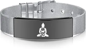 Custom Stainless Steel Personalized Bracelet for Men Women,Inspirational Buddha Jewelry-Adjustable Silicone Buddhist Bracelet Wristband Spiritual Buddhism Prayer Bangle