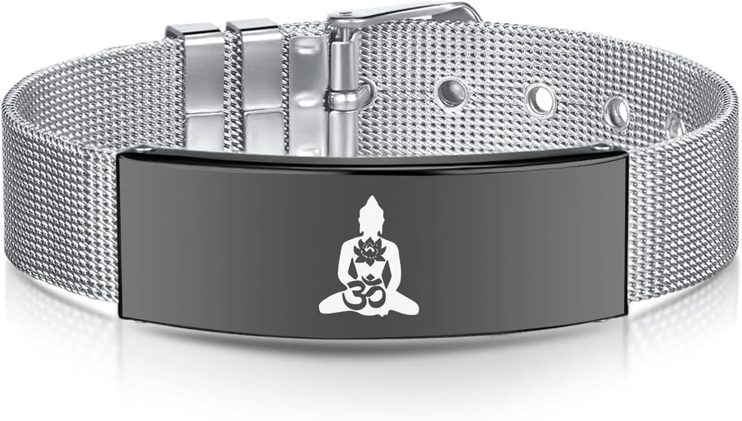 Custom Stainless Steel Personalized Bracelet for Men Women,Inspirational Buddha Jewelry-Adjustable Silicone Buddhist Bracelet Wristband Spiritual Buddhism Prayer Bangle