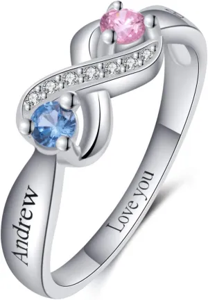 Customize Engagement Rings for Couples,Promise Rings Personalized Rings Wedding Rings for Women Infinity Ring Birthstone Rings Eternal Love Couple Rings,Name Ring Mothers Ring Gift ,Silver