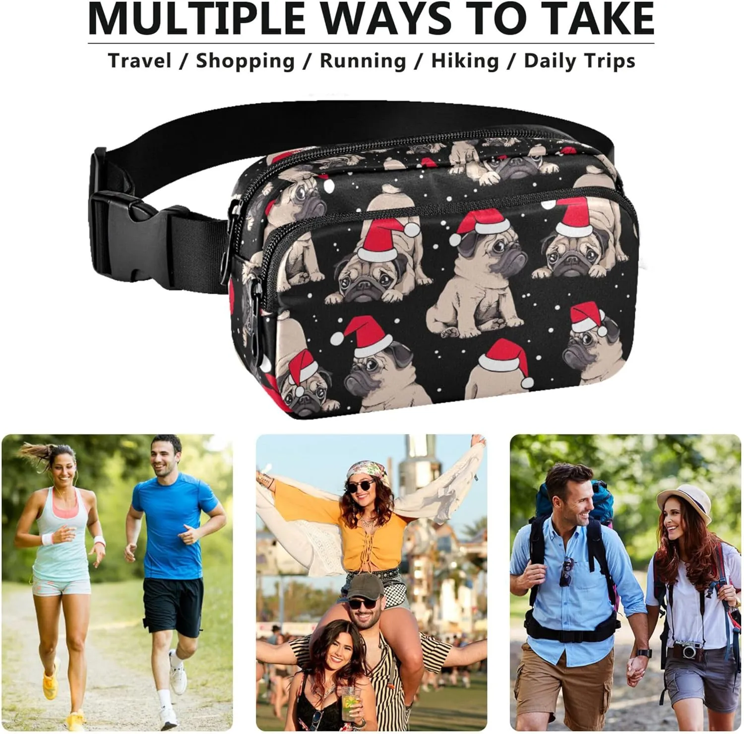 Customized Christmas Beige Puppies Cute Fanny Packs for Women Belt Bag Hip Pouch Waterproof Bright Colored Waist Pouches for Men