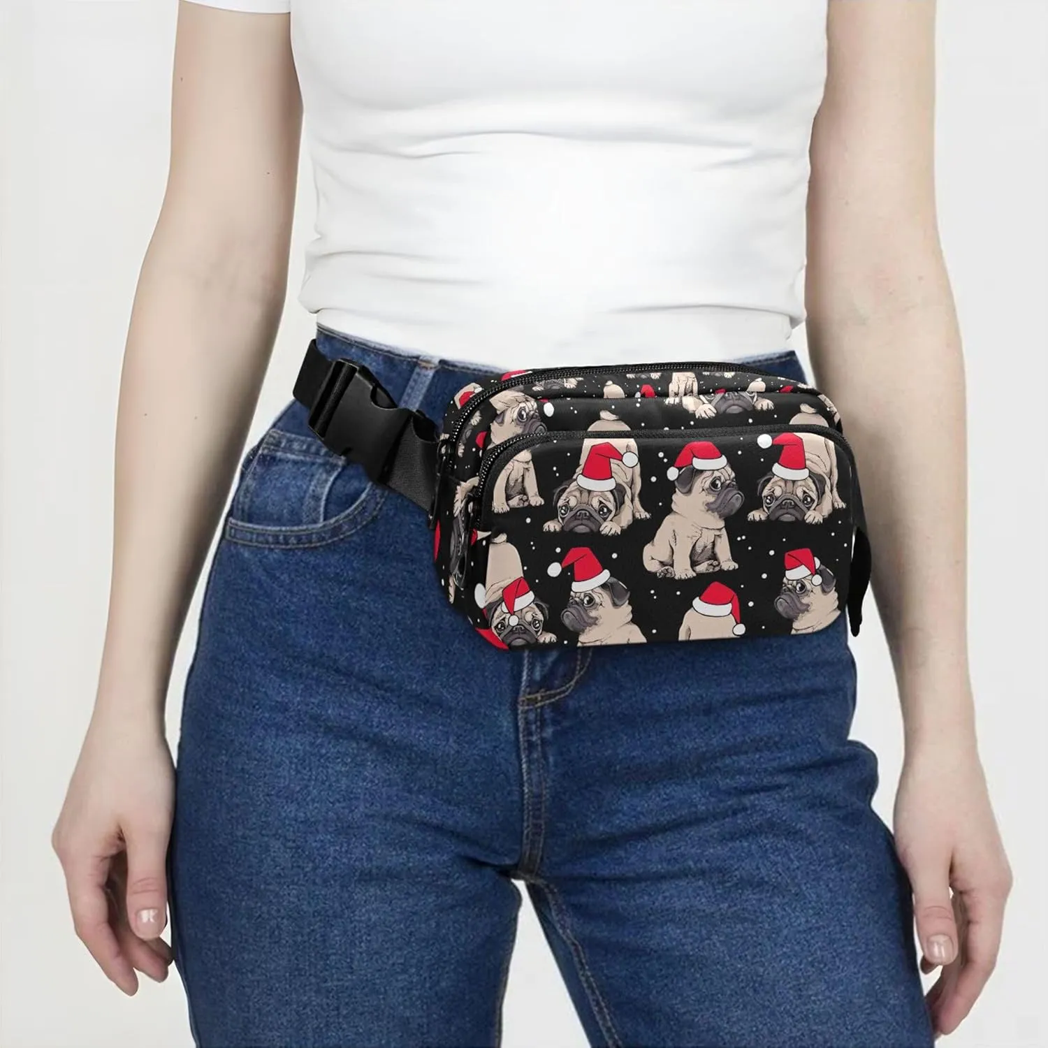 Customized Christmas Beige Puppies Cute Fanny Packs for Women Belt Bag Hip Pouch Waterproof Bright Colored Waist Pouches for Men