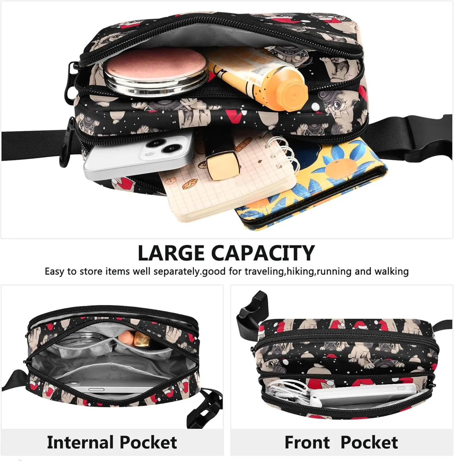 Customized Christmas Beige Puppies Cute Fanny Packs for Women Belt Bag Hip Pouch Waterproof Bright Colored Waist Pouches for Men