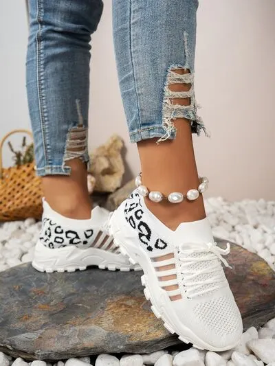 Cutout Leopard Lace Up Mesh Athletic (multiple color options)