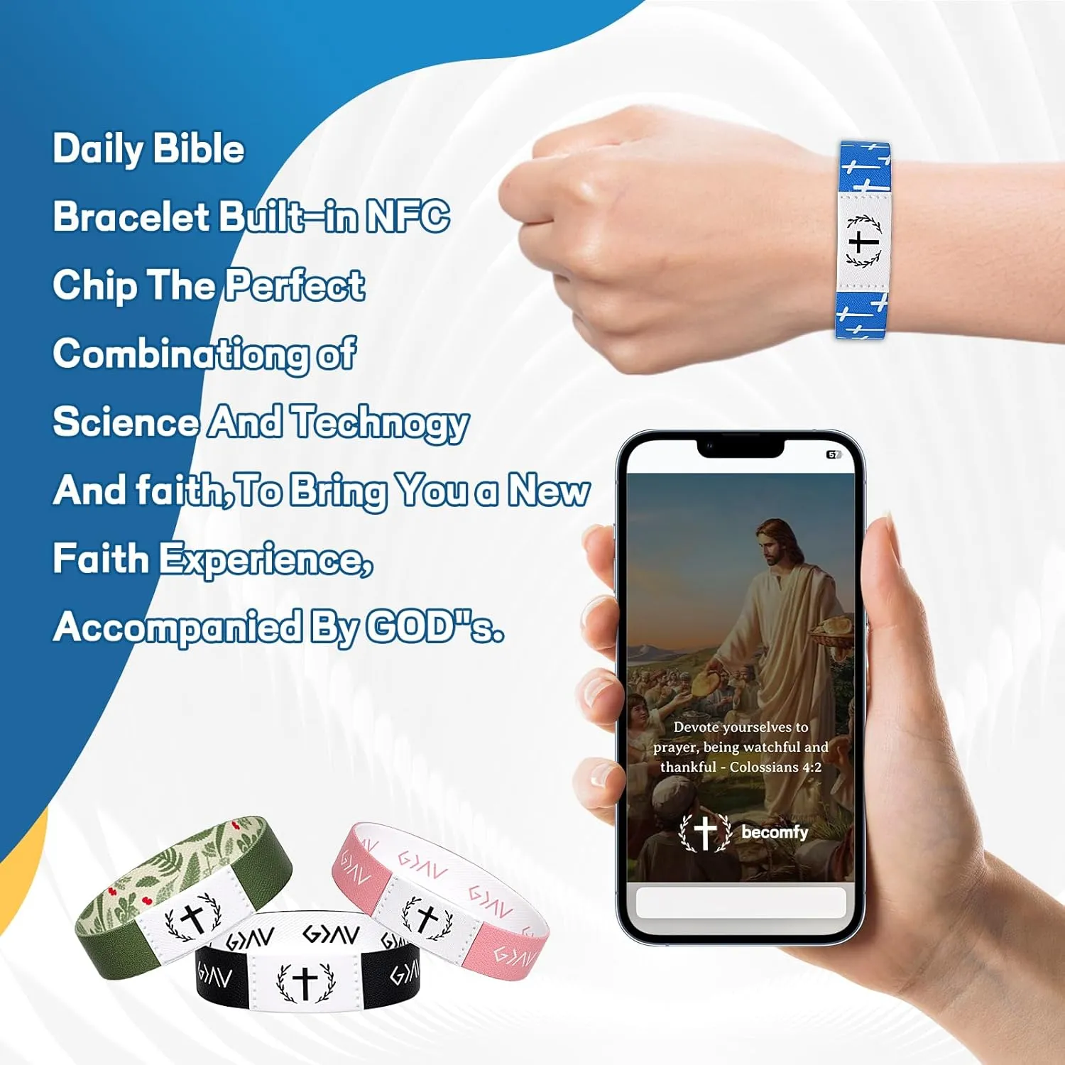 Daily Bible Verse Bracelets With NFC, Christian Bracelet, Adjustable Wearable Inspirational Spiritual Energy Quotes Bracelets, Christian Wristbands Bible Gifts
