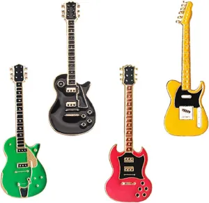 Dreuyet 4 Pcs Electric Guitar Brooch Pins Set Cute Enamel Musical Instrument Badges on Backpack Guitar Brooches Badges Pins Present Gifts Wear on Backpack, Shirt, Jacket, Lapel, Hat, or Tie