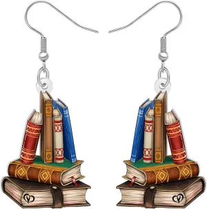 DUOWEI Acrylic Cute Vintage Book Stack Earrings Charm Funny Librarian Teacher Bookworms Dangle Jewelry Gifts for Women Mom Back to School Readers Book Lovers